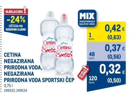 CETINA NEGAZIRANA PRIRODNA VODA, NEGAZIRANA PRIRODNA VODA SPORTSKI ČEP