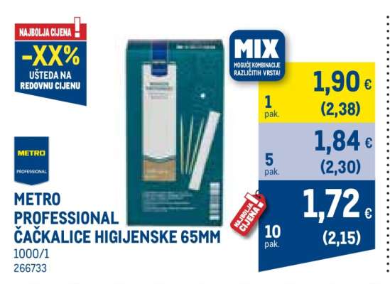 METRO PROFESSIONAL ČAČKALICE HIGIJENSKE 65MM