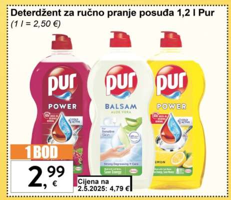 Deterdžent za ručno pranje posuđa 1,2 l Pur