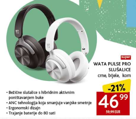 WATA PULSE PRO SLUŠALICE crne, bijele, kom