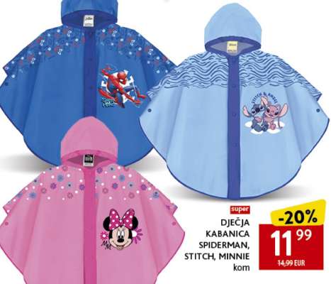 DJEČJA KABANICA SPIDERMAN, STITCH, MINNIE