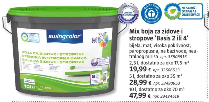 Mix boja za zidove i stropove 'Basis 2 ili 4'