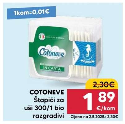 COTONEVE Štapići za uši 300/1 bio razgradivi