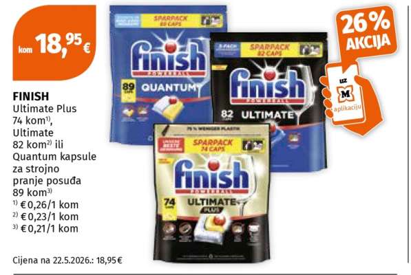 FINISH Ultimate Plus 74 kom, Ultimate 82 kom ili Quantum kapsule za strojno pranje posuda 89 kom