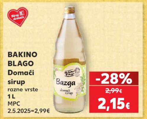 BAKINO BLAGO Domaći sirup razne vrste 1L