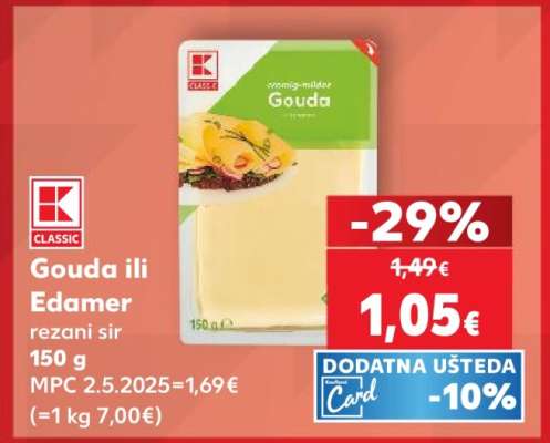 Gouda ili Edamer rezani sir 150 g