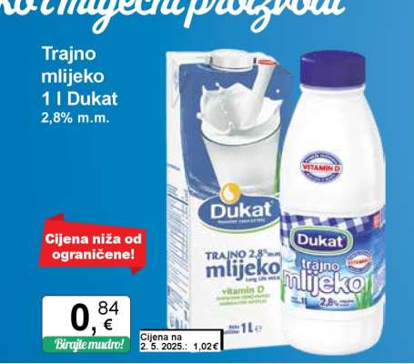 Trajno mlijeko 1 l Dukat