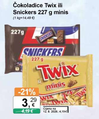 Čokoladice Twix ili Snickers 227 g minis