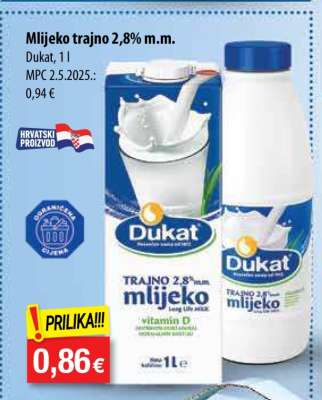 Mlijeko trajno 2,8% m.m.