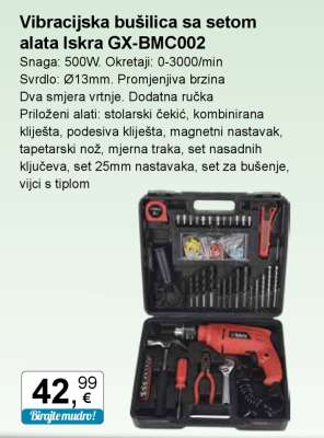 Vibracijska bušilica sa setom alata Iskra GX-BMC002