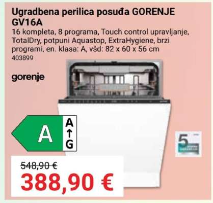 Ugradbena perilica posuđa GORENJE GV16A