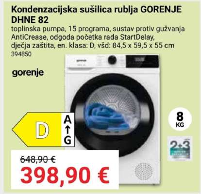 Kondenzacijska sušilica rublja GORENJE DHNE 82