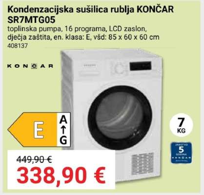 Kondenzacijska sušilica rublja KONČAR SR7MTG05
