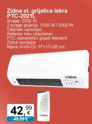 Zidna el. grijalica Iskra PTC-2021L