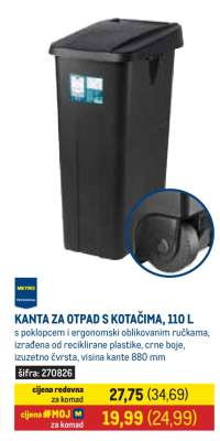 KANTA ZA OTPAD S KOTAČIMA, 110 L