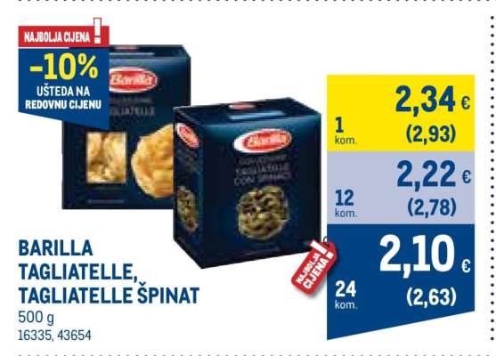 BARILLA TAGLIATELLE, TAGLIATELLE ŠPINAT