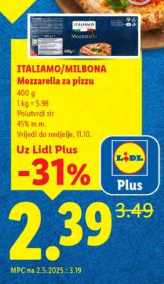 ITALIAMO/MILBONA Mozzarella za pizzu