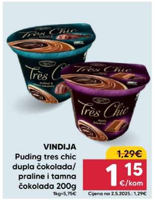 VINDIJA Puding tres chic dupla čokolada/praline i tamna čokolada 200g