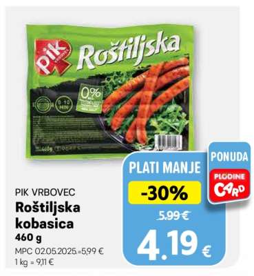PIK VRBOVEC Roštiljska kobasica 460 g