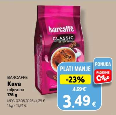 BARCAFFE Kava mljevena 175 g