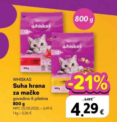 WHISKAS Suha hrana za mačke govedina ili piletina 800 g