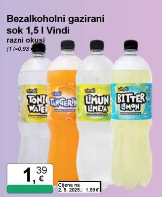 Bezaloholni gazirani sok 1,5 l Vindi