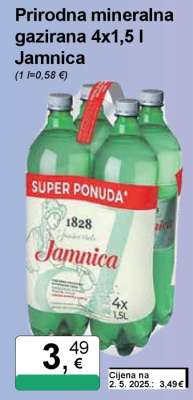 Prirodna mineralna gazirana 4x1,5 l Jamnica