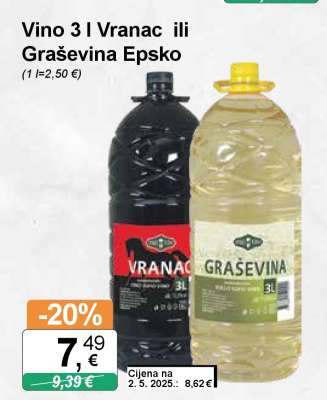 Vino 3 l Vranac ili Graševina Epsko