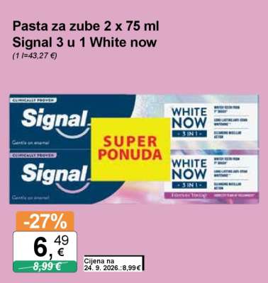 Pasta za zube 2 x 75 ml Signal 3 u 1 White now