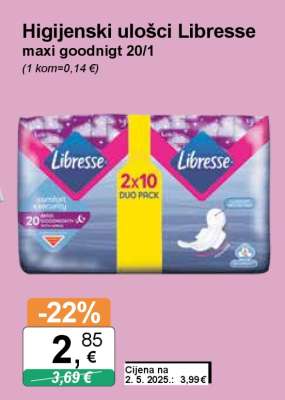 Higijenski ulošci Libresse maxi goodnigt 20/1