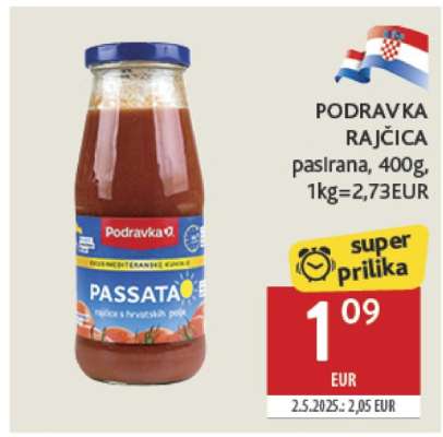 PODRAVKA RAJČICA pasirana, 400g, 1kg=2,73EUR