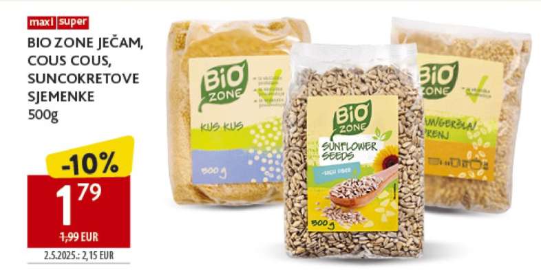 BIO ZONE JEČAM, COUS COUS, SUNCOKRETOVE SJEMENKE