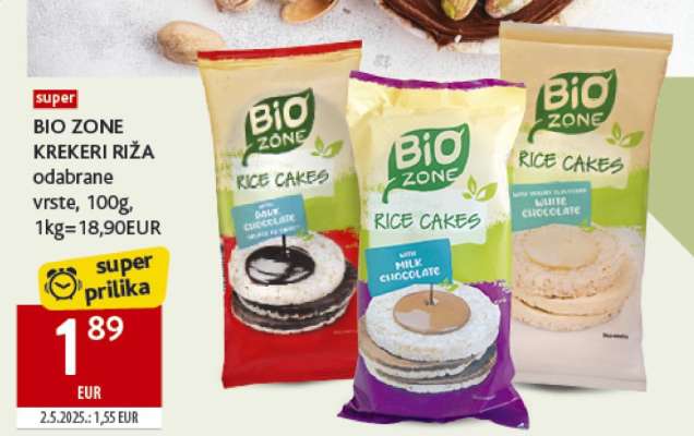 BIO ZONE KREKERI RIŽA odabrane vrste, 100g, 1kg=18,90EUR