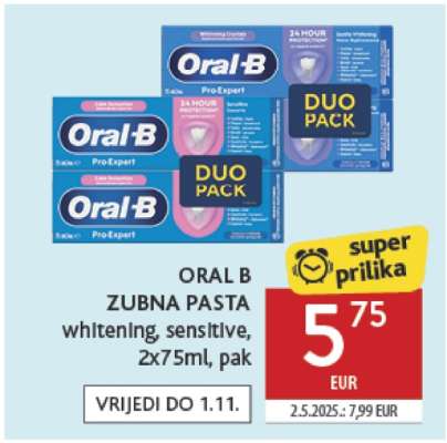 ORAL B ZUBNA PASTA whitening, sensitive, 2x75ml, pak