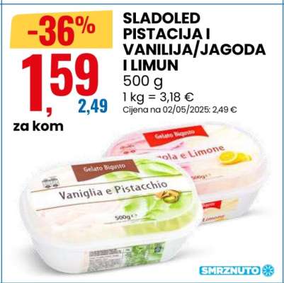 SLADOLED PISTACIJA I VANILIJA/JAGODA I LIMUN