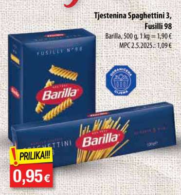 Tjestenina Spaghettini 3, Fusilli 98