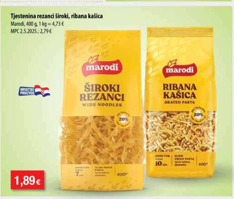 Tjestenina rezanci široki, ribana kašica