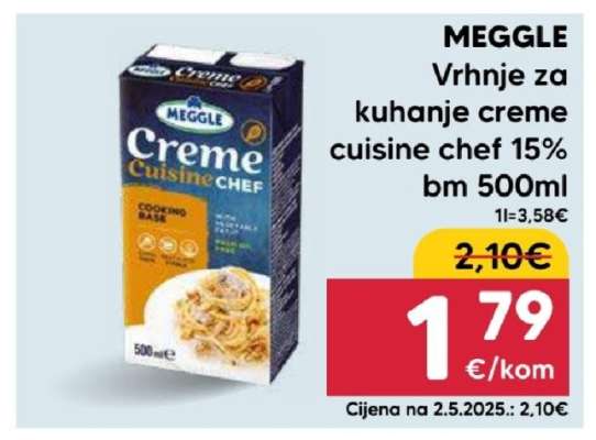 MEGGLE Vrhnje za kuhanje creme cuisine chef 15% bm 500ml