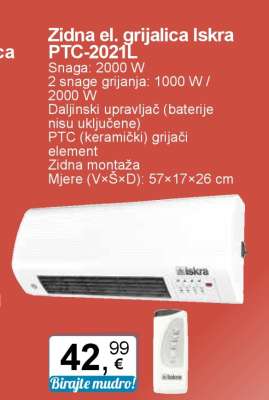 Zidna el. grijalica Iskra PTC-2021L
