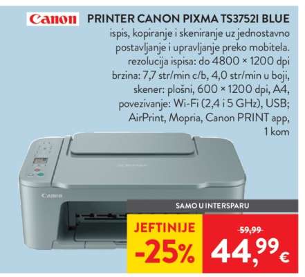 PRINTER CANON PIXMA TS3752I BLUE