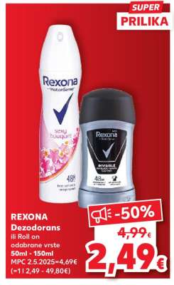 REXONA Dezodorans ili Roll on odabrane vrste 50ml - 150ml
