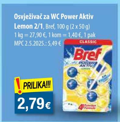 Osvježivač za WC Power Aktiv Lemon 2/1