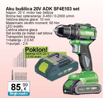 Aku bušilica 20V ADK SF4E103 set