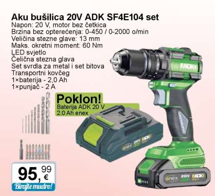 Aku bušilica 20V ADK SF4E104 set