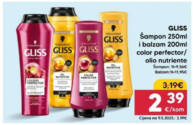 GLISS Šampon 250ml i balzam 200ml color perfector/olio nutriente