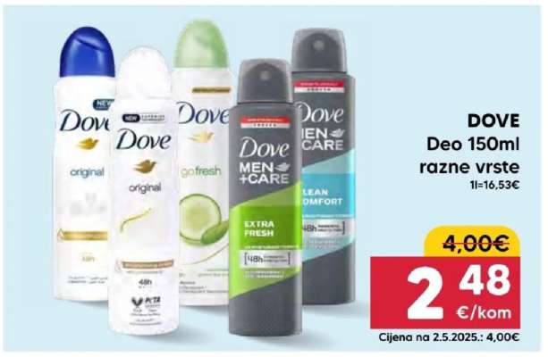 DOVE Deo 150ml razne vrste