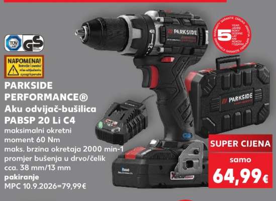 PARKSIDE PERFORMANCE® Aku odvijač-bušilica PABSP 20 Li C4