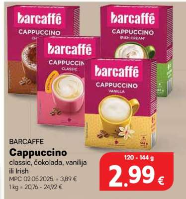 BARCAFFE Cappuccino classic, čokolada, vanilija ili Irish